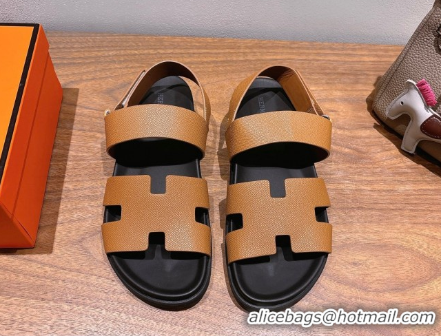 Big Discount Hermes Genius Strap Sandals in Grained Leather Brown 2025 H082011 0820162