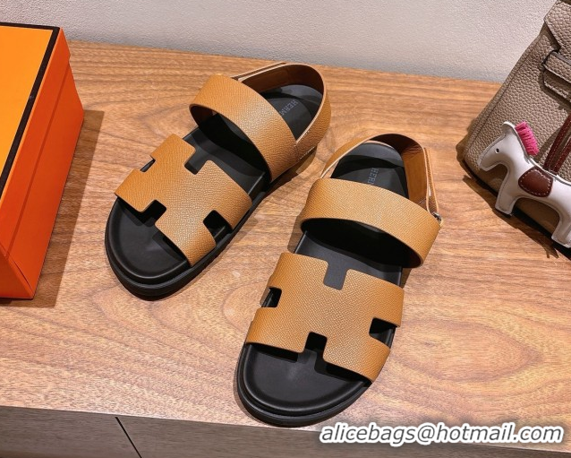 Big Discount Hermes Genius Strap Sandals in Grained Leather Brown 2025 H082011 0820162