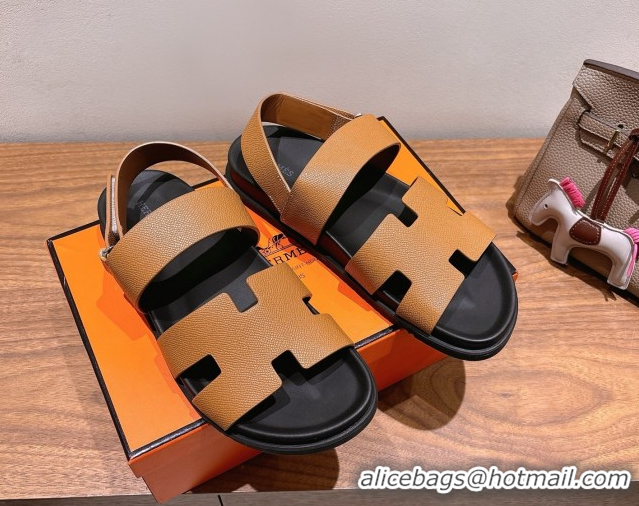 Big Discount Hermes Genius Strap Sandals in Grained Leather Brown 2025 H082011 0820162