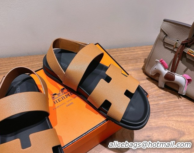 Big Discount Hermes Genius Strap Sandals in Grained Leather Brown 2025 H082011 0820162