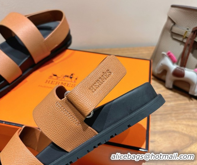 Big Discount Hermes Genius Strap Sandals in Grained Leather Brown 2025 H082011 0820162