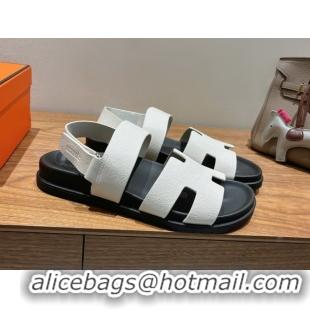 Most Popular Hermes Genius Strap Sandals in Grained Leather White 2025 H082011 0820163