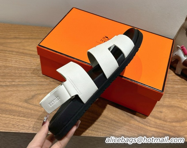 Most Popular Hermes Genius Strap Sandals in Grained Leather White 2025 H082011 0820163