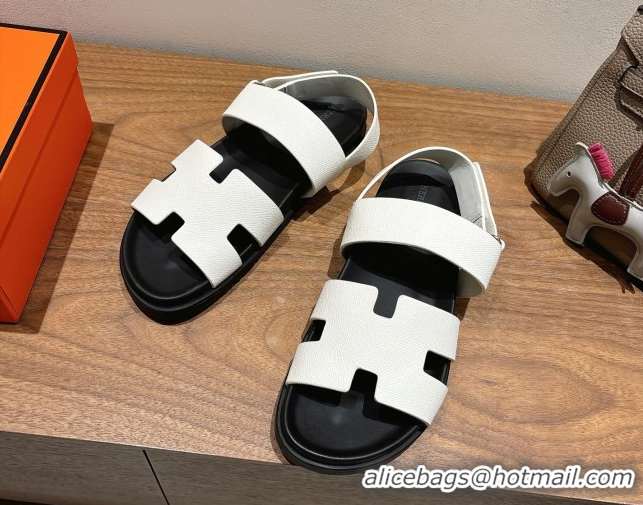 Most Popular Hermes Genius Strap Sandals in Grained Leather White 2025 H082011 0820163