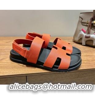 Top Grade Hermes Genius Strap Sandals in Grained Leather Orange 2025 H082011 0820164