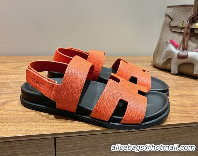 Top Grade Hermes Genius Strap Sandals in Grained Leather Orange 2025 H082011 0820164