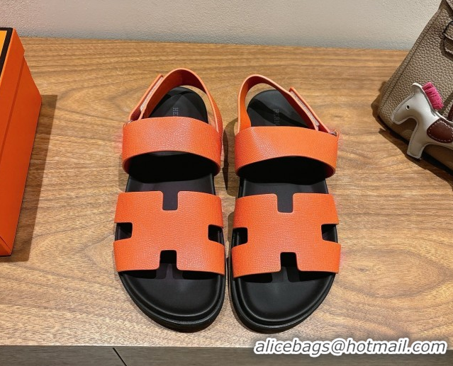 Top Grade Hermes Genius Strap Sandals in Grained Leather Orange 2025 H082011 0820164