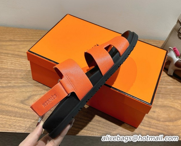 Top Grade Hermes Genius Strap Sandals in Grained Leather Orange 2025 H082011 0820164