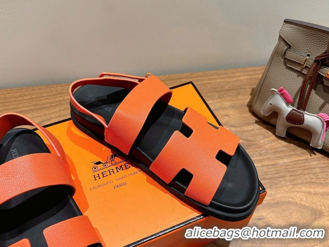 Top Grade Hermes Genius Strap Sandals in Grained Leather Orange 2025 H082011 0820164