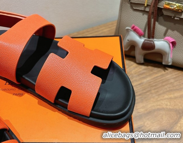 Top Grade Hermes Genius Strap Sandals in Grained Leather Orange 2025 H082011 0820164