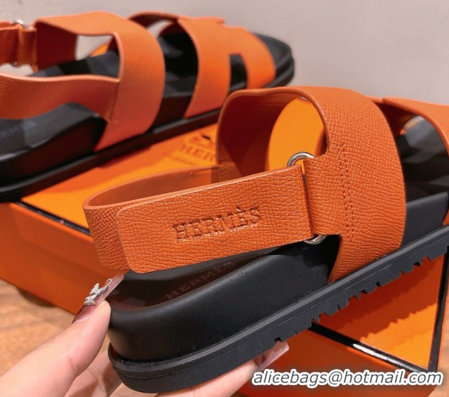 Top Grade Hermes Genius Strap Sandals in Grained Leather Orange 2025 H082011 0820164