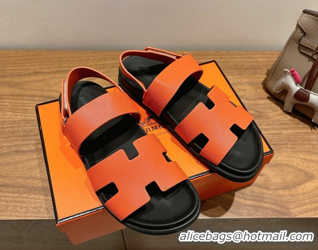 Top Grade Hermes Genius Strap Sandals in Grained Leather Orange 2025 H082011 0820164