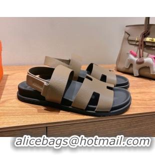 Popular Style Hermes Genius Strap Sandals in Grained Leather Grey H082011 0820166