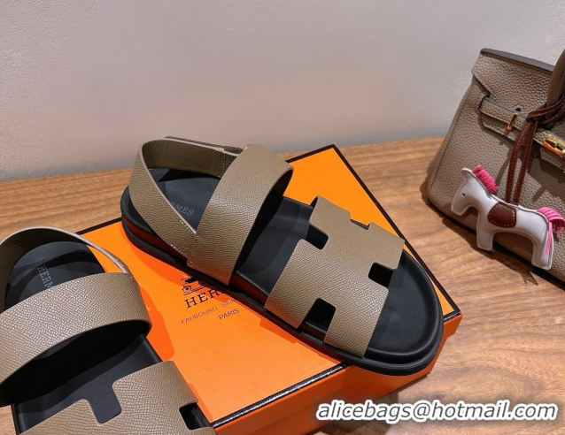 Popular Style Hermes Genius Strap Sandals in Grained Leather Grey H082011 0820166