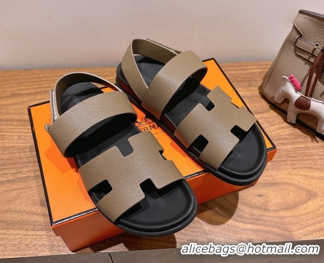 Popular Style Hermes Genius Strap Sandals in Grained Leather Grey H082011 0820166