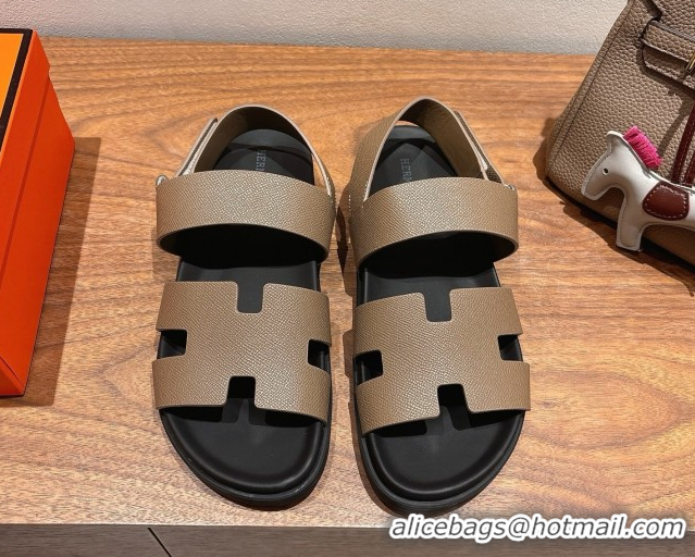 Popular Style Hermes Genius Strap Sandals in Grained Leather Grey H082011 0820166