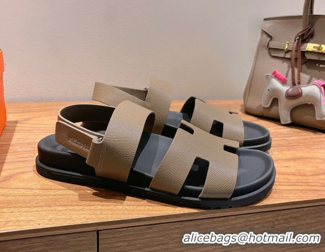 Popular Style Hermes Genius Strap Sandals in Grained Leather Grey H082011 0820166