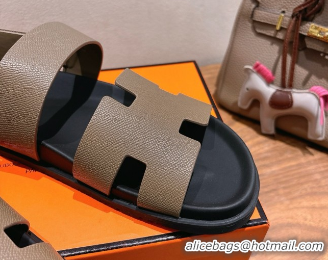 Popular Style Hermes Genius Strap Sandals in Grained Leather Grey H082011 0820166