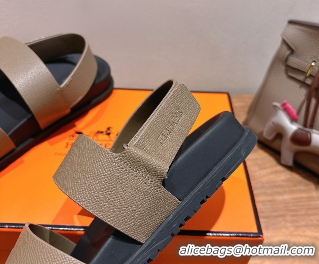 Popular Style Hermes Genius Strap Sandals in Grained Leather Grey H082011 0820166