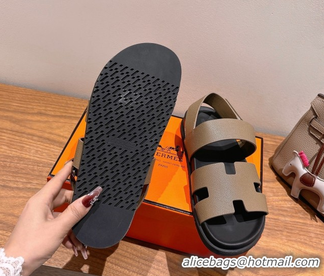 Popular Style Hermes Genius Strap Sandals in Grained Leather Grey H082011 0820166