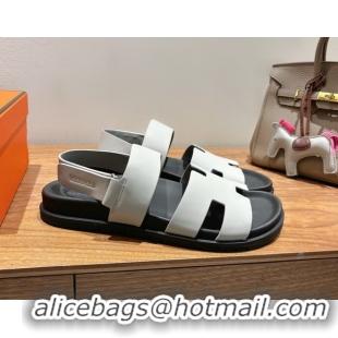 Charming Hermes Genius Strap Sandals in Calfskin Leather White H082011 0820167