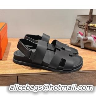 Best Price Hermes Genius Strap Sandals in Calfskin Leather Black 2025 H082011 0820168