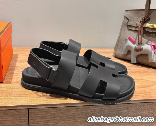 Best Price Hermes Genius Strap Sandals in Calfskin Leather Black 2025 H082011 0820168