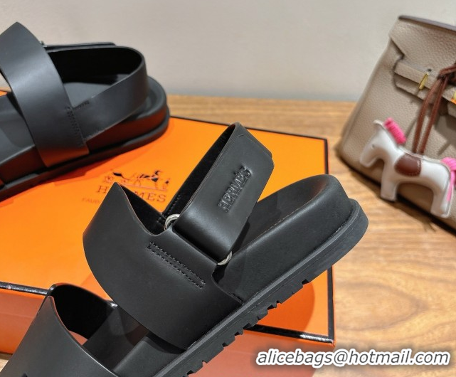 Best Price Hermes Genius Strap Sandals in Calfskin Leather Black 2025 H082011 0820168