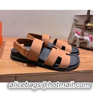 Unique Style Hermes Genius Strap Sandals in Calfskin Leather Brown 2025 H082011 0820169