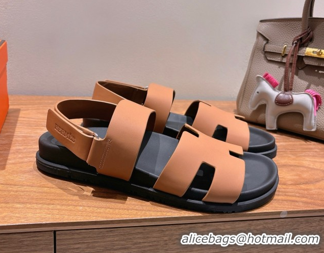 Unique Style Hermes Genius Strap Sandals in Calfskin Leather Brown 2025 H082011 0820169