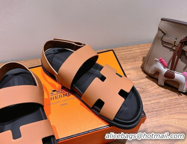 Unique Style Hermes Genius Strap Sandals in Calfskin Leather Brown 2025 H082011 0820169