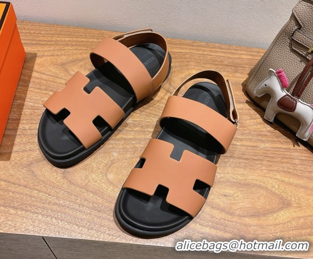 Unique Style Hermes Genius Strap Sandals in Calfskin Leather Brown 2025 H082011 0820169