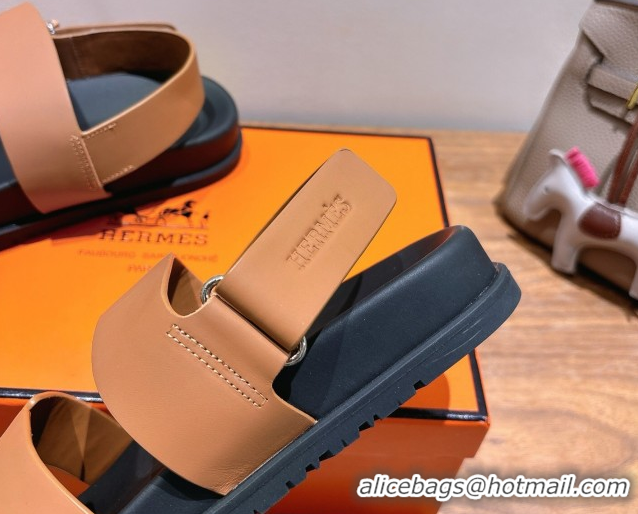 Unique Style Hermes Genius Strap Sandals in Calfskin Leather Brown 2025 H082011 0820169