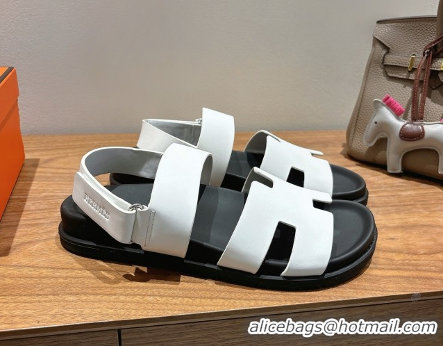 Purchase Hermes Genius Strap Sandals in Calfskin Leather White 2025 H082011 0820170