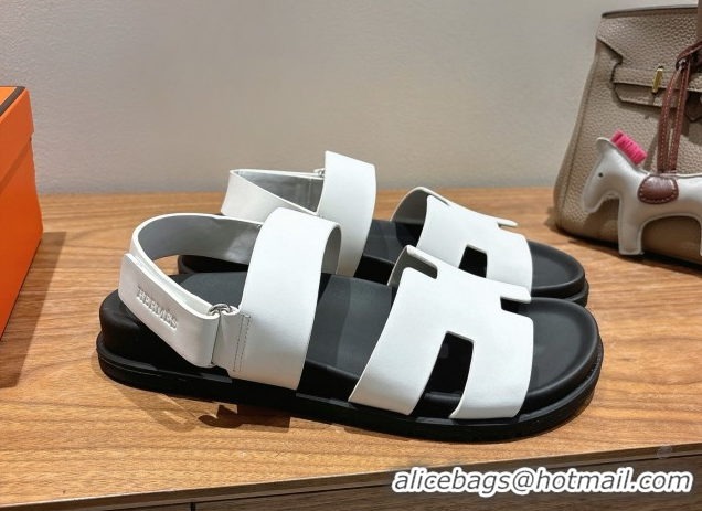 Purchase Hermes Genius Strap Sandals in Calfskin Leather White 2025 H082011 0820170