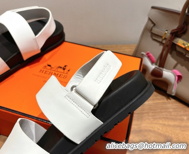 Purchase Hermes Genius Strap Sandals in Calfskin Leather White 2025 H082011 0820170