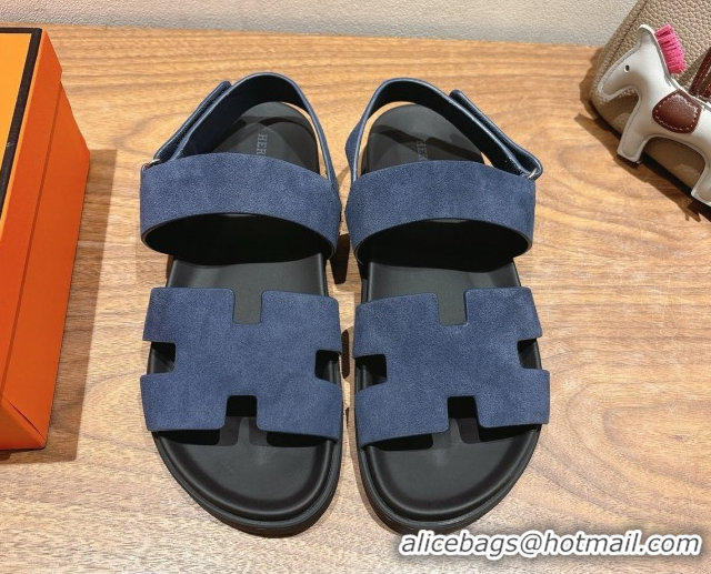 Good Quality Hermes Genius Strap Sandals in Suede Dark Blue 2025 H082011 0820171