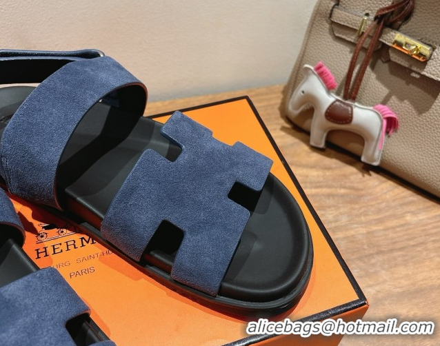 Good Quality Hermes Genius Strap Sandals in Suede Dark Blue 2025 H082011 0820171