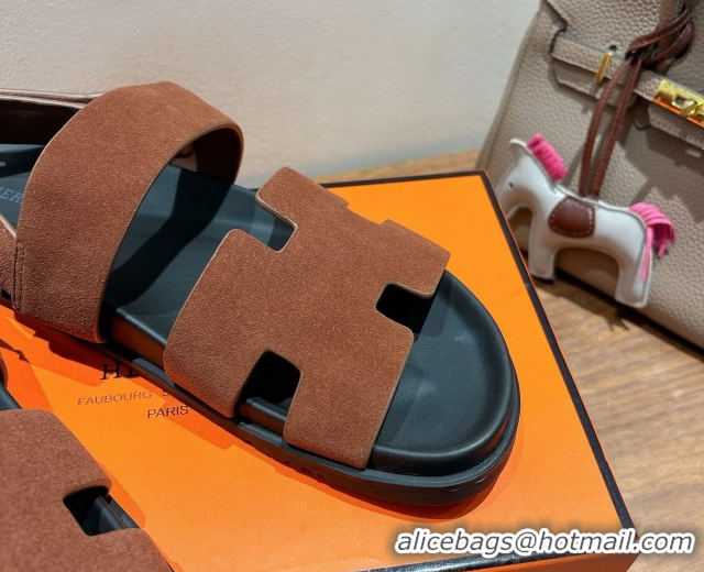 Best Product Hermes Genius Strap Sandals in Suede Dark Brown H082011 0820173