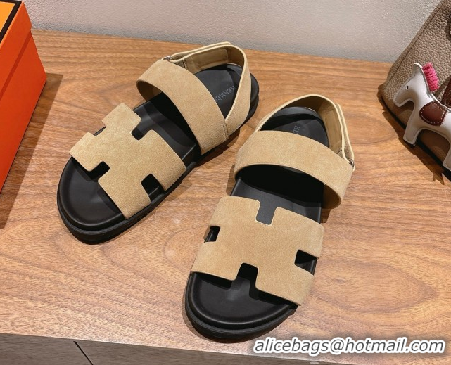 New Style Hermes Genius Strap Sandals in Suede Beige 2025 H082011 0820175