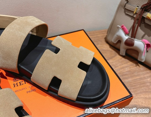 New Style Hermes Genius Strap Sandals in Suede Beige 2025 H082011 0820175