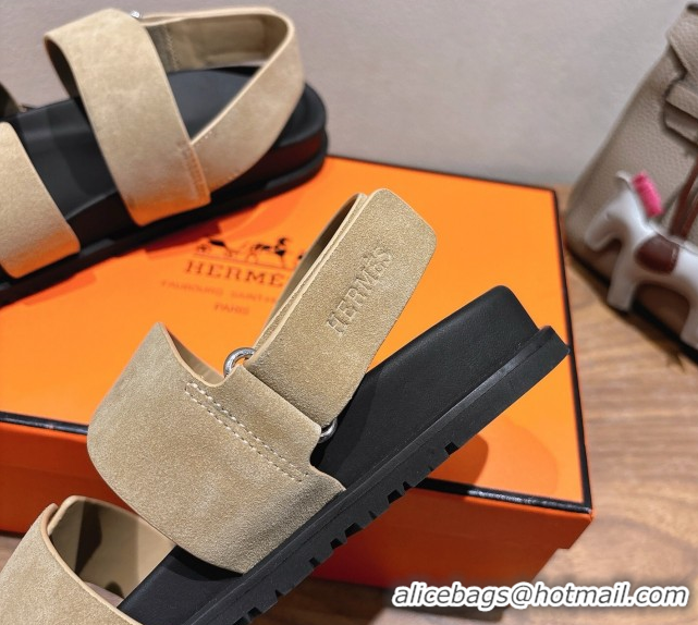 New Style Hermes Genius Strap Sandals in Suede Beige 2025 H082011 0820175