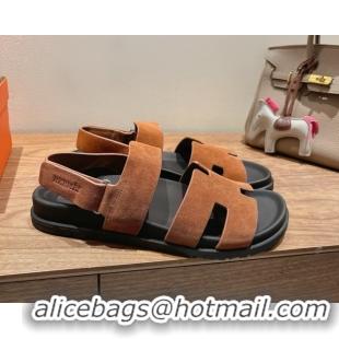 Durable Hermes Genius Strap Sandals in Suede Tan H082011 0820176