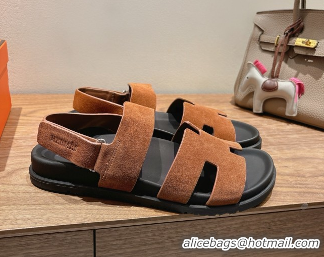 Durable Hermes Genius Strap Sandals in Suede Tan H082011 0820176