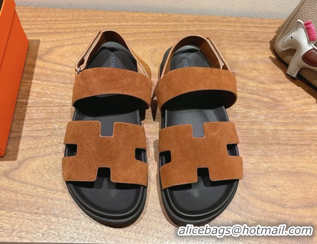 Durable Hermes Genius Strap Sandals in Suede Tan H082011 0820176