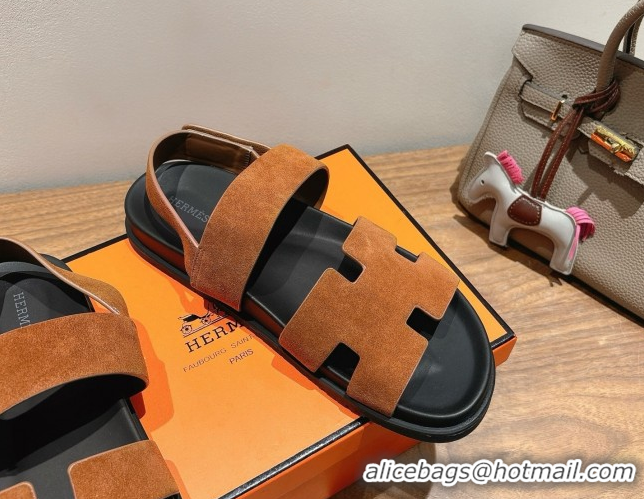Durable Hermes Genius Strap Sandals in Suede Tan H082011 0820176