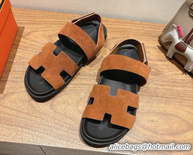 Durable Hermes Genius Strap Sandals in Suede Tan H082011 0820176