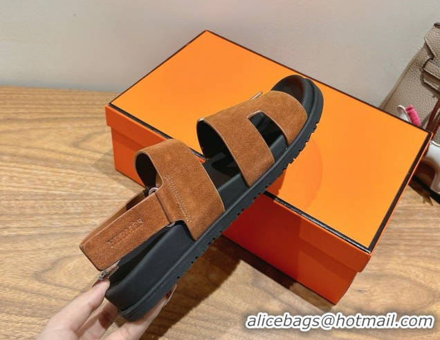 Durable Hermes Genius Strap Sandals in Suede Tan H082011 0820176