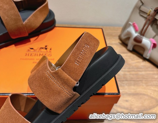 Durable Hermes Genius Strap Sandals in Suede Tan H082011 0820176