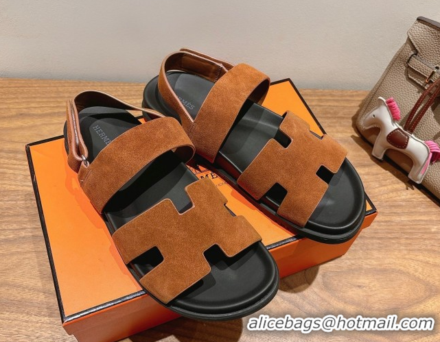 Durable Hermes Genius Strap Sandals in Suede Tan H082011 0820176